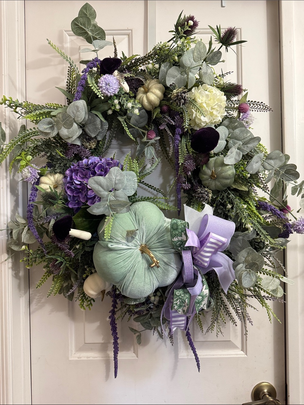 Purple & Sage Holiday Wreath with Decorative Pumpkins